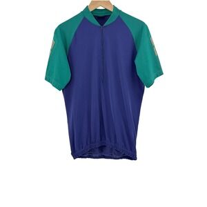 Descente Vintage Cycling Jersey Short‎ Sleeve Purple Teal XL Block Zip Pockets